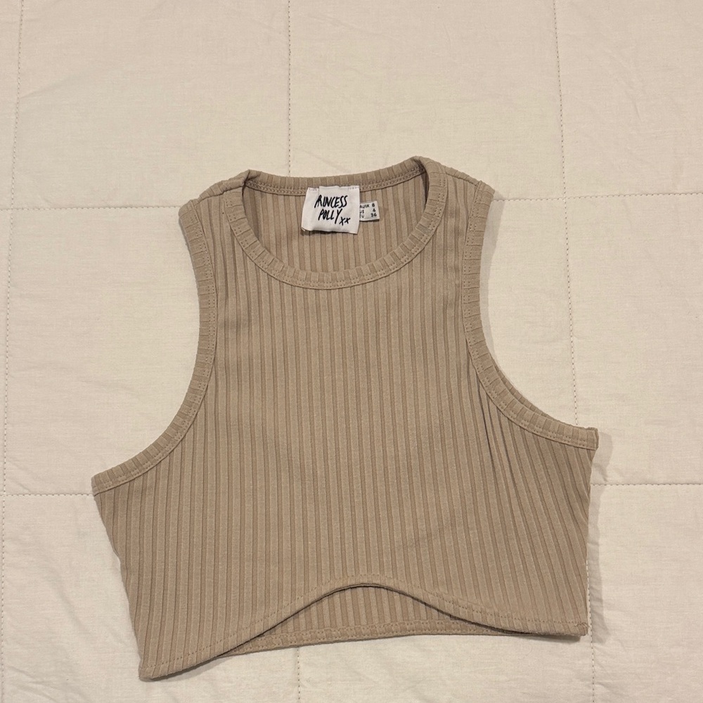 Princess Polly Beige Ribbed Crop Top